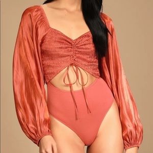 Lulus Terra Cotta Long Sleeve Bodysuit